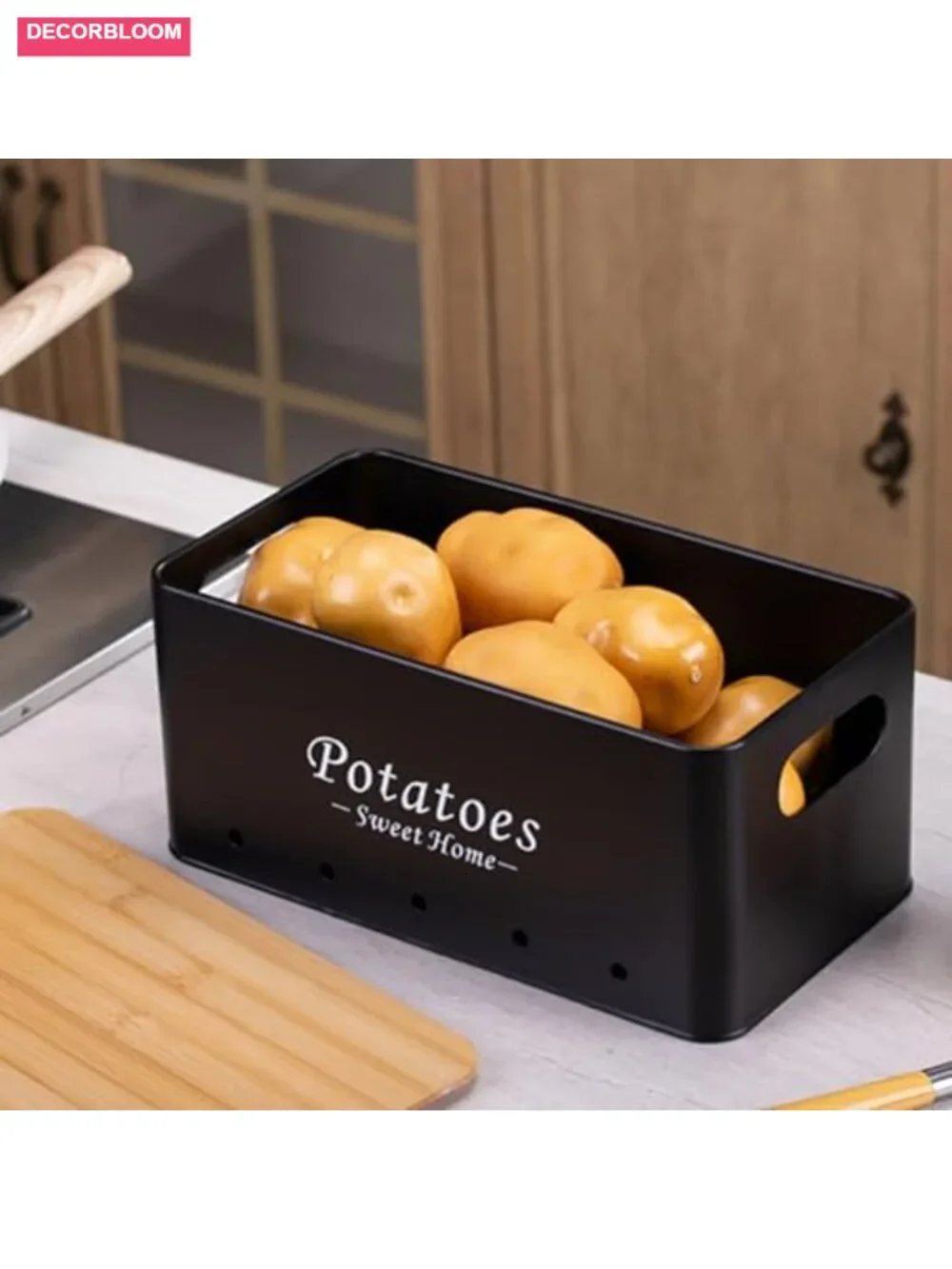 Set of 3 Powder-Coated Galvanized Steel Vegetable Storage Tins with Handles